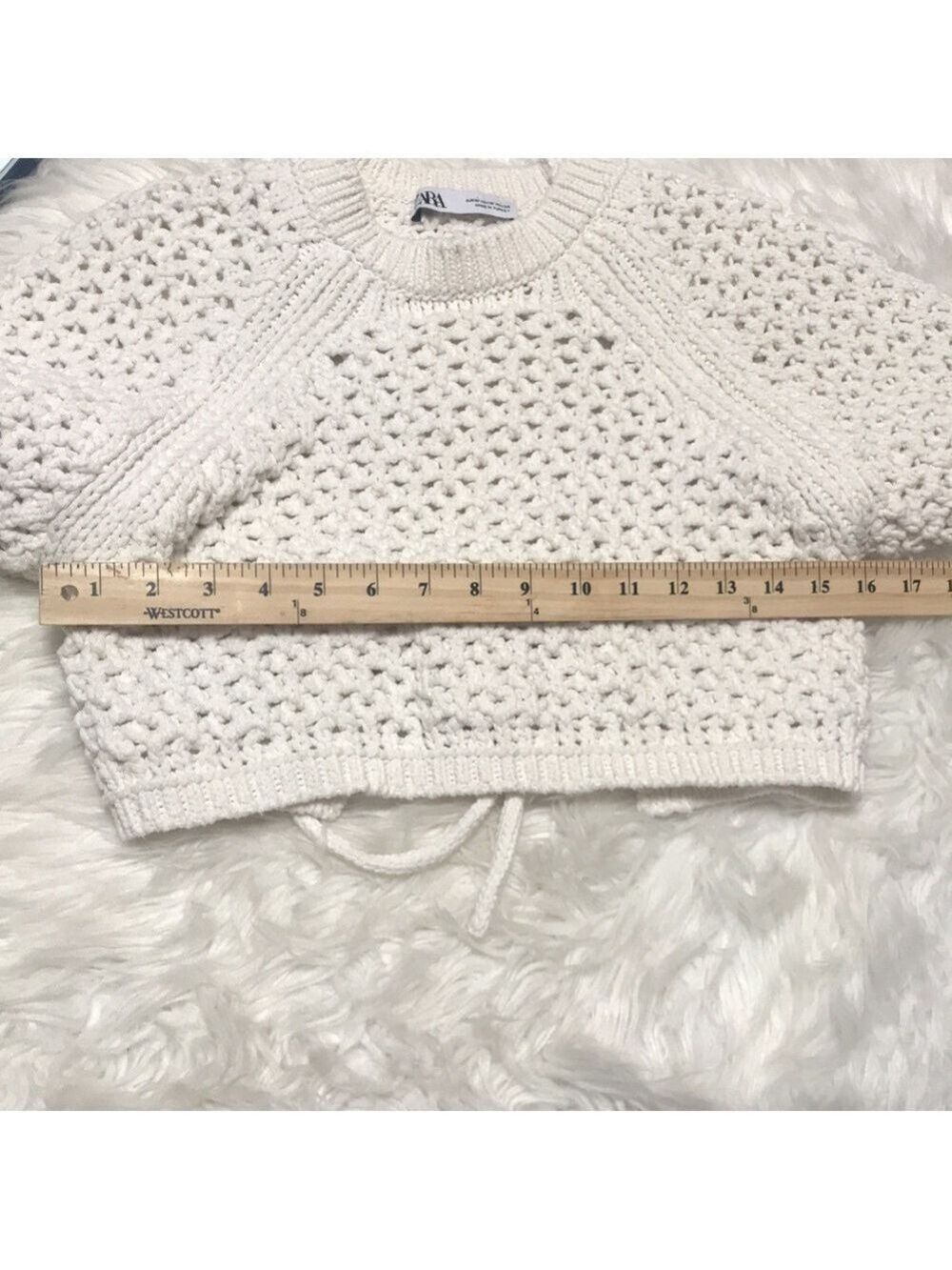 ZARA OPEN BACK White CROPPED SWEATER SZ MEDIUM - Picture 5 of 11